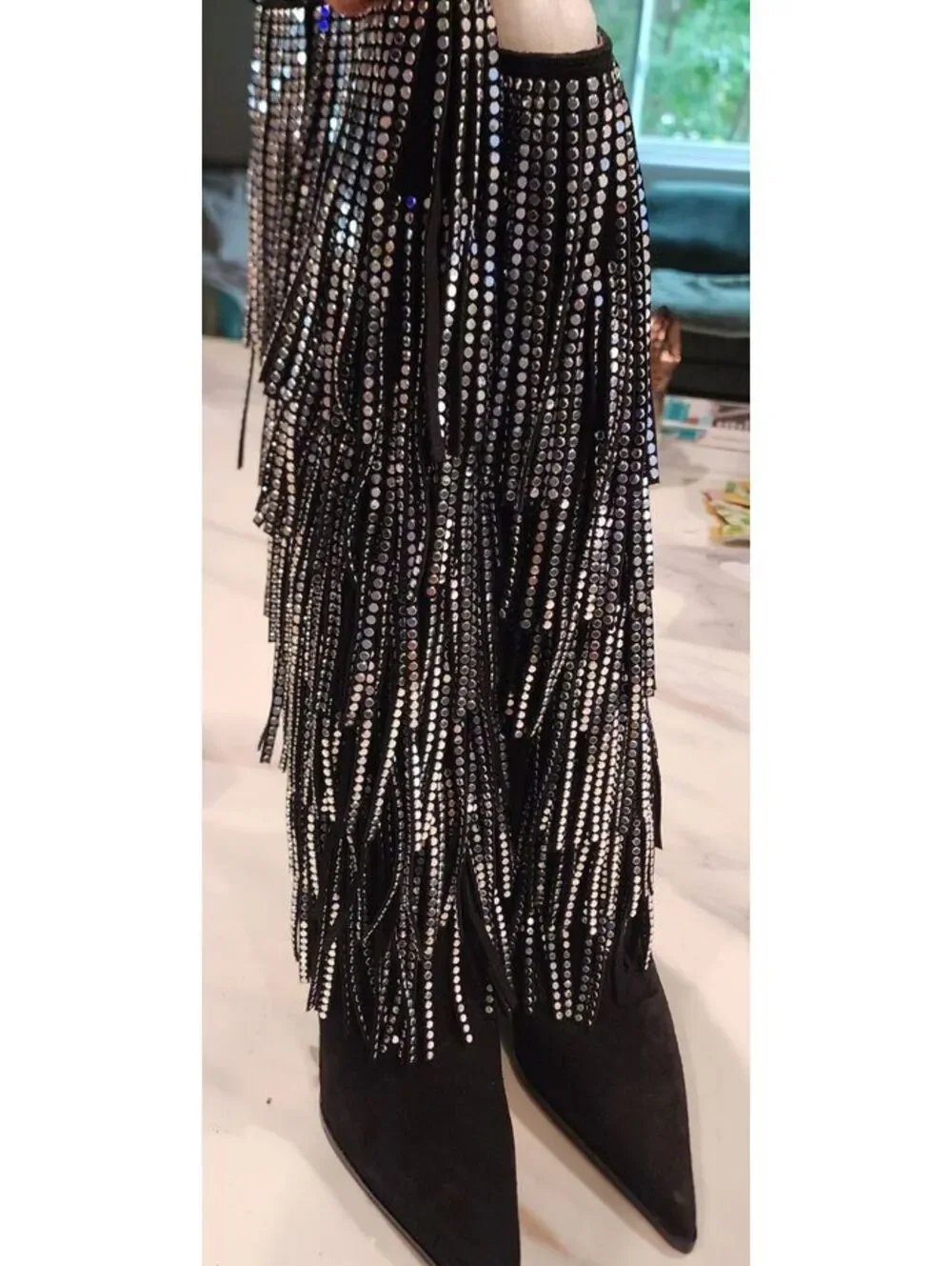 New Michael Kors Jayla Black Leather Studded Fringe Tall Boots 7.5 $495